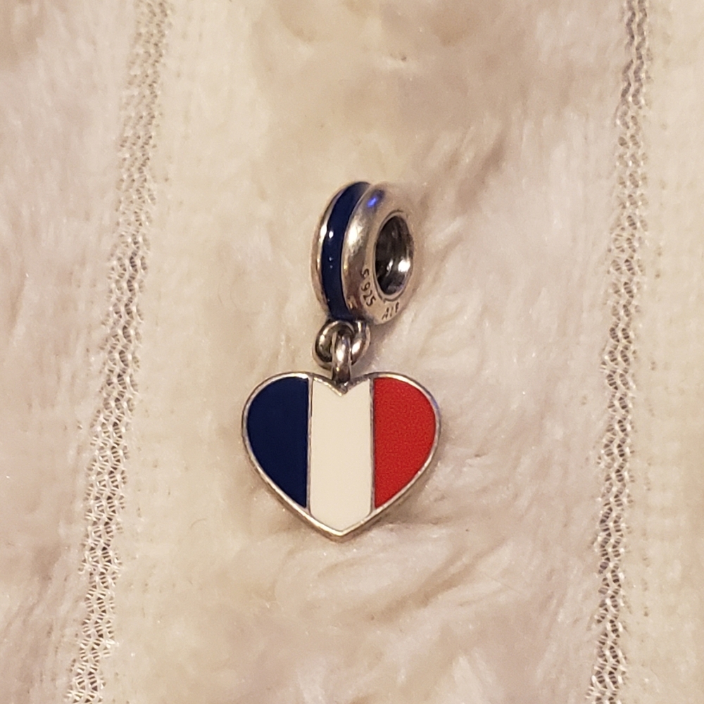 Pandora Silver Red White Blue France Heart Charm - Picture 3 of 8